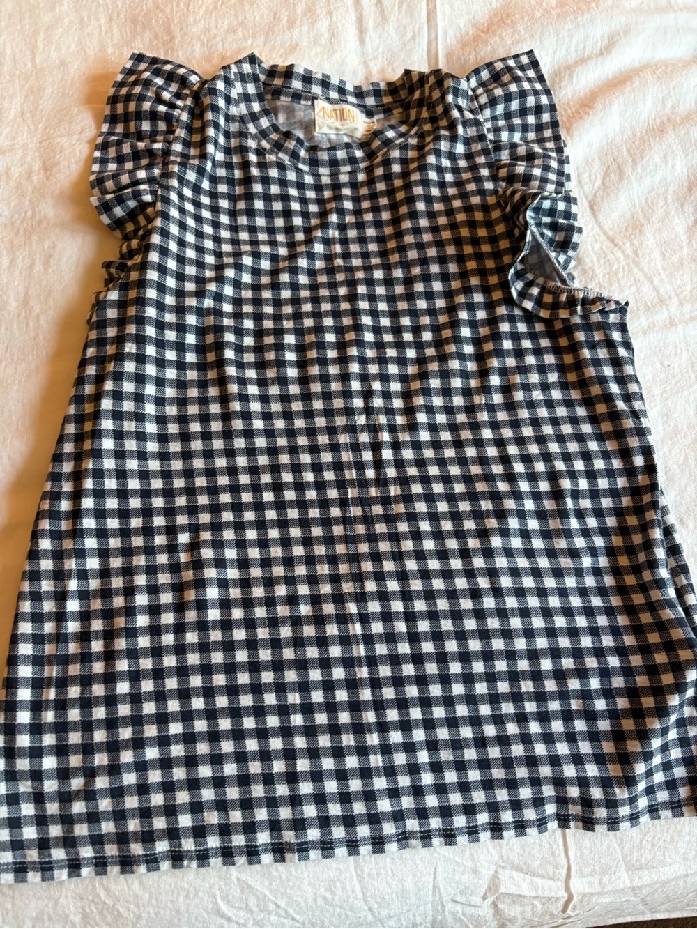 Nation LTD Paulette Gingham
Ruffle Sleeve Top Toto Navy White